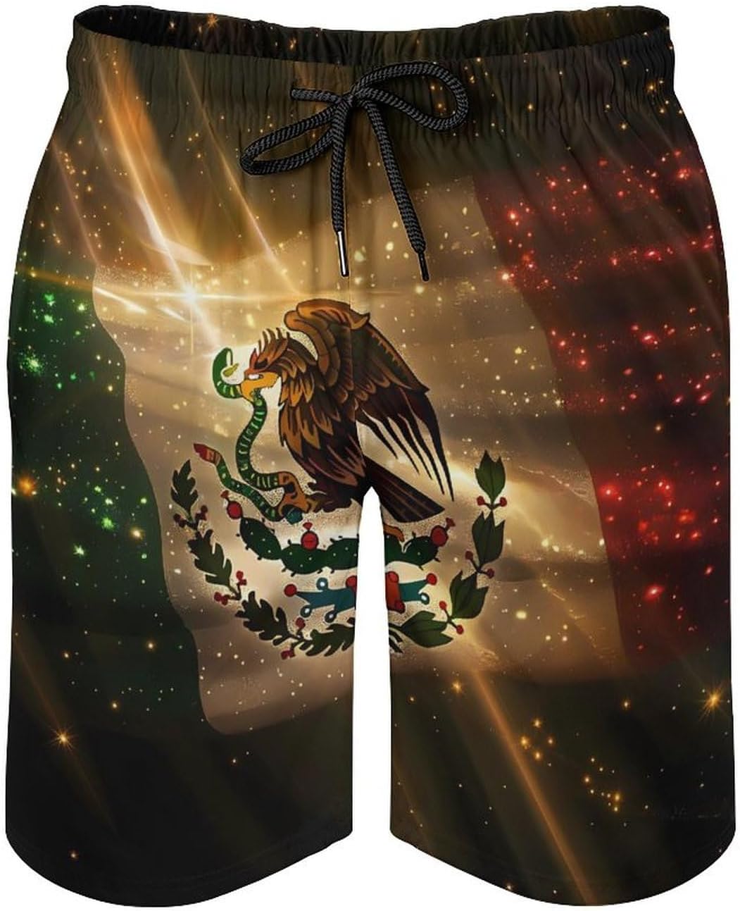 Mexican Flag Light Rays Casual Men's Swim Trunks Novelty Summer Beach Shorts Swimwear with Pocket