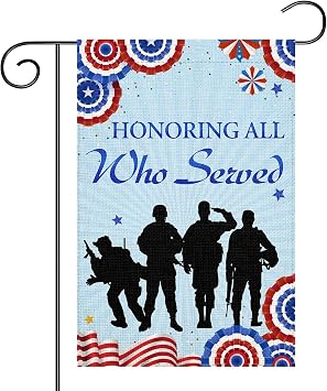 Veterans Day Honoring All Who Served USA Garden Flag 12x18 Inch Double Sided Burlap Patriotic Garden Flag for Memorial Day, Fourth of July, Veterans Day Decorations