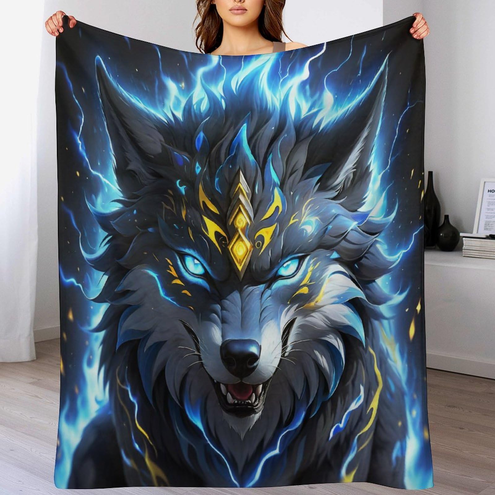 Couverture Polaire Loup en Flanelle Chaude, Grand Plaid Lit et Canapé Épais 180x200