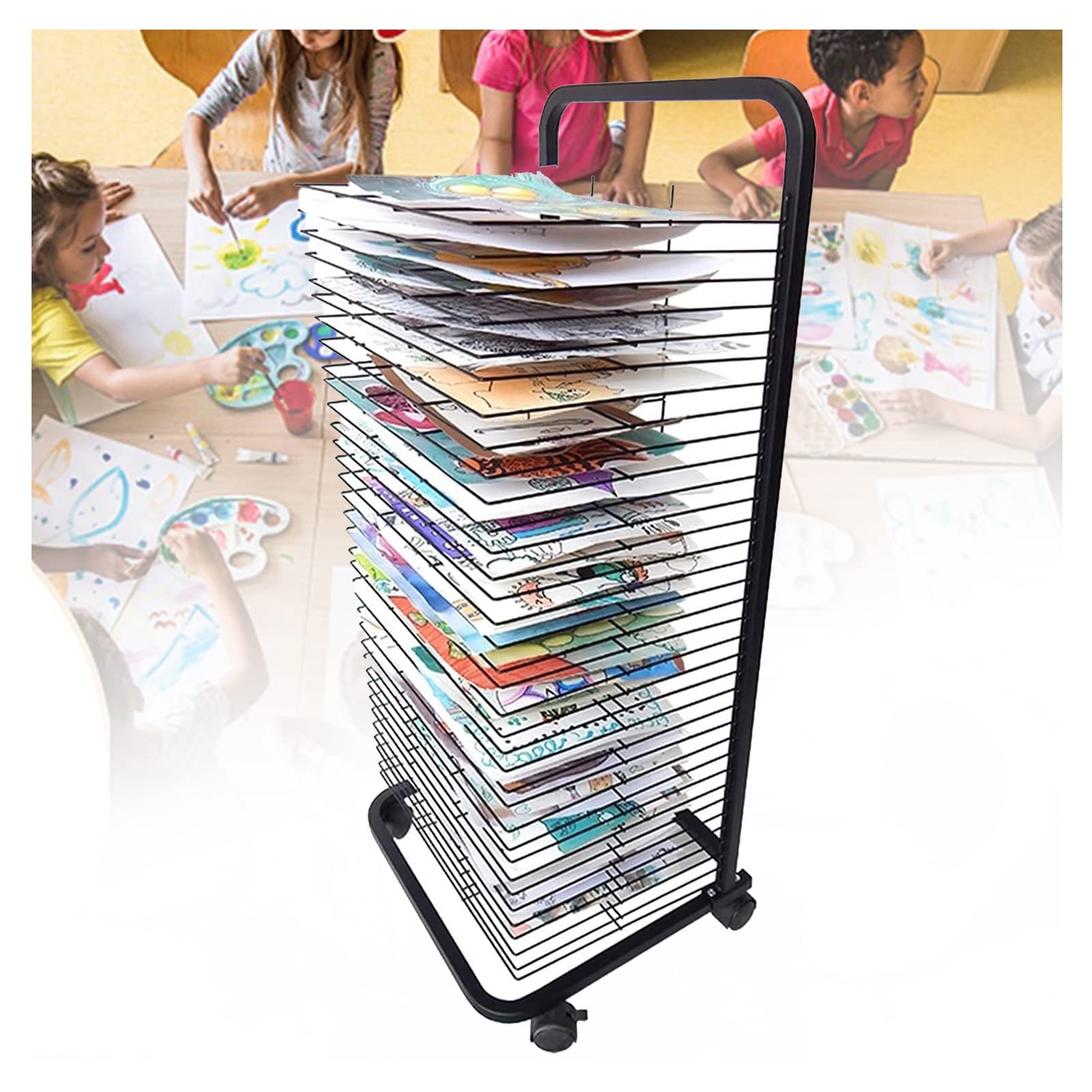 Aioneer Art Drying Rack, Floor-standing Drawing Board Bracket, with Pulleys for Easy Movement, Suitable for Kindergartens, Studios, Creative Studios