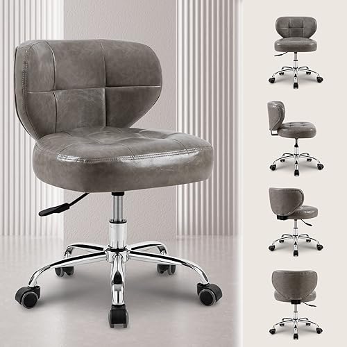 Miniatura 5 de Paddie Taburete de pedicura para tecnología de uñas, taburete hidráulico de spa, soporte de espalda, silla giratoria ajustable de altura corta,