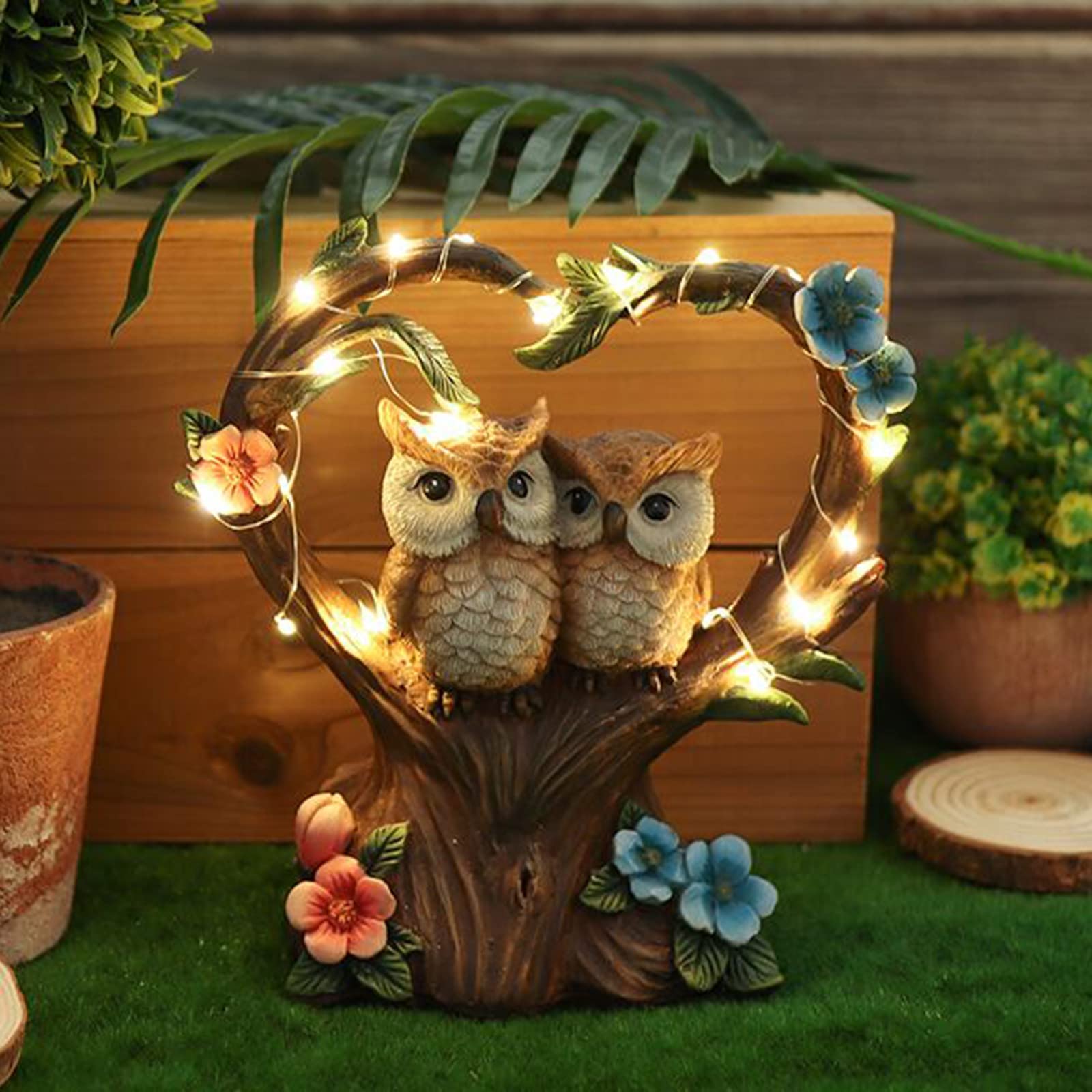 Oneser Solar Owl Garden Ornaments, Waterproof Figurine with Solar Powered LED Lights,Owl Figurines with Solar LED Lights for Garden Patio Lawn Ornaments, Indoor Outdoor Decor Gift for Owl Lovers