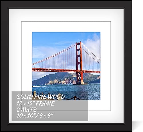 Marco de fotos de madera de 12 x 12 pulgadas para colgar en la pared, marcos de fotos cuadrados con 2 paspartús de 8 x 8 pulgadas y 10 x 10 pulgadas