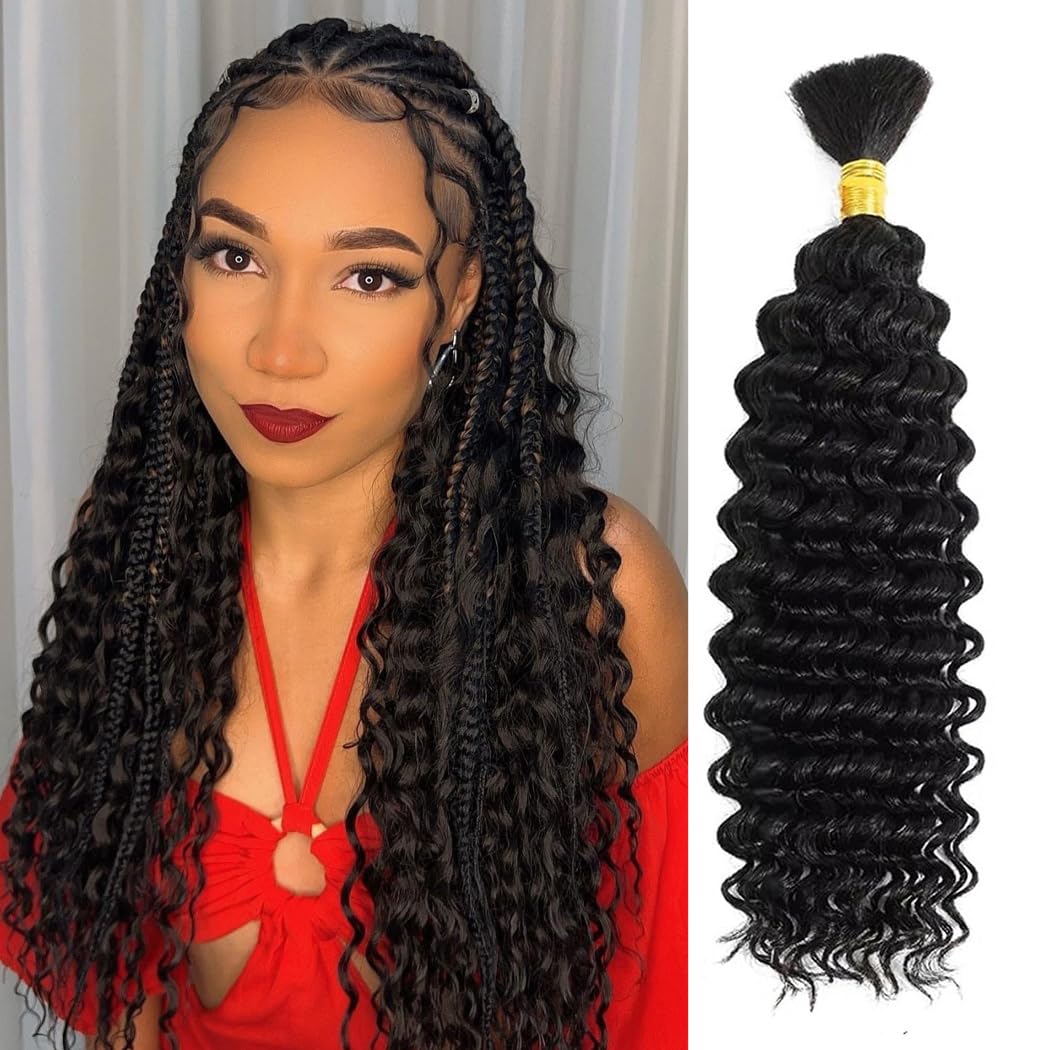 Human Braiding Hair Boho Hair for Braiding 120g 20 Inch Curly Human Hair 14A Deep Wave Bulk for Bohemian Knotless Braids No Weft Natural Color