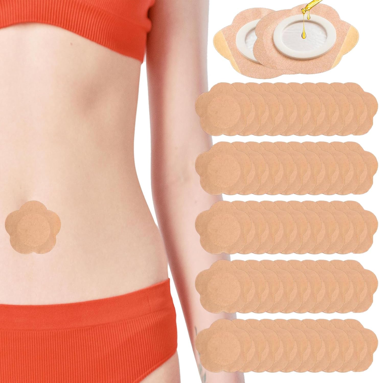 Castor Oil Pack Patches 100PCS - Usiriy Castor Oil Pack Wraps Self-Adhesive Castor Oil Belly Button Patch Disposable Cover Stickers (Oils Not Included)
