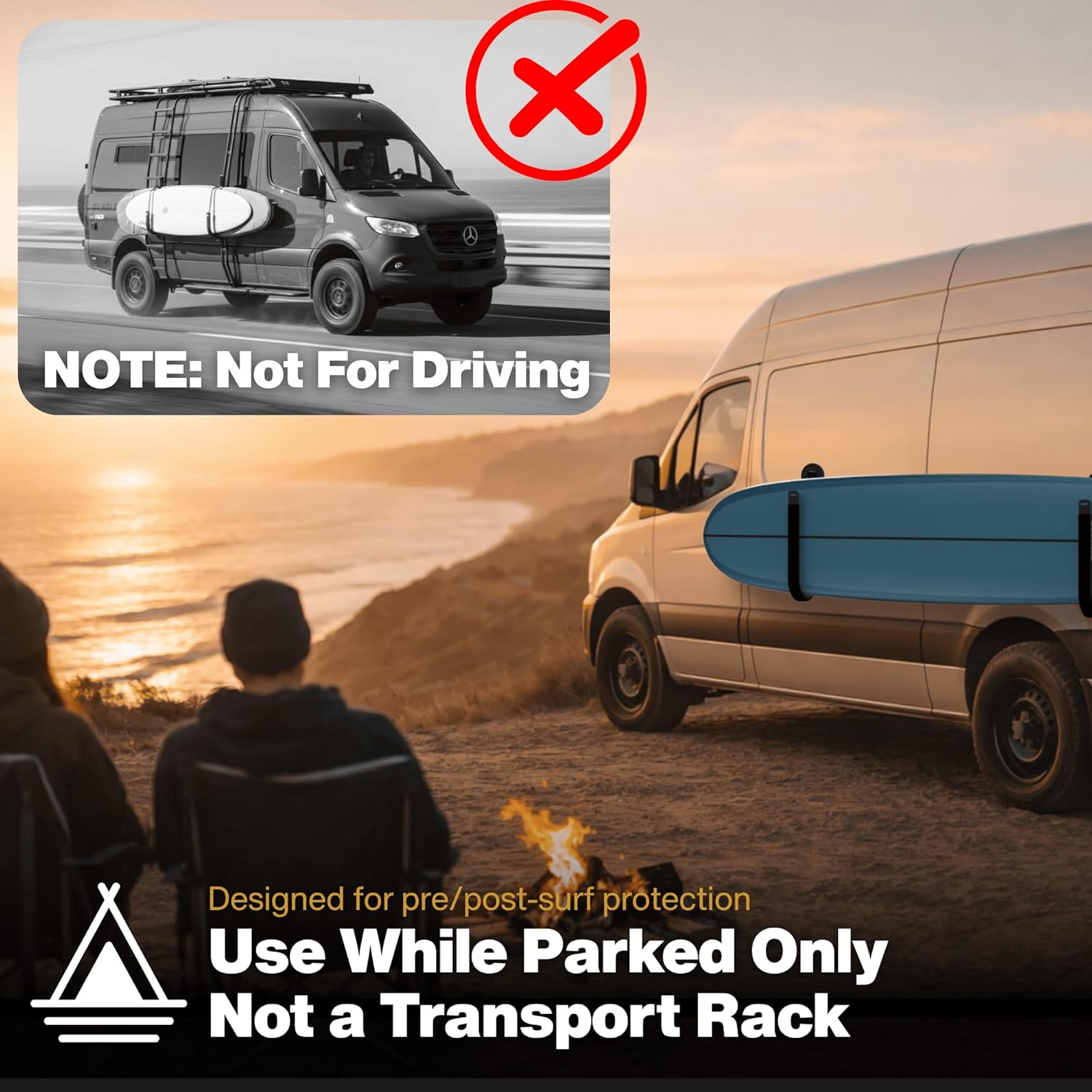 Magnetic Surfboard Stand | DohoDock – Parking Lot & Beach Use – Not for Driving – Protective Board Rest for Longboards & SUPs – Portable Stand for Sprinter, Transit & Steel Vehicles – Padded, No Tools