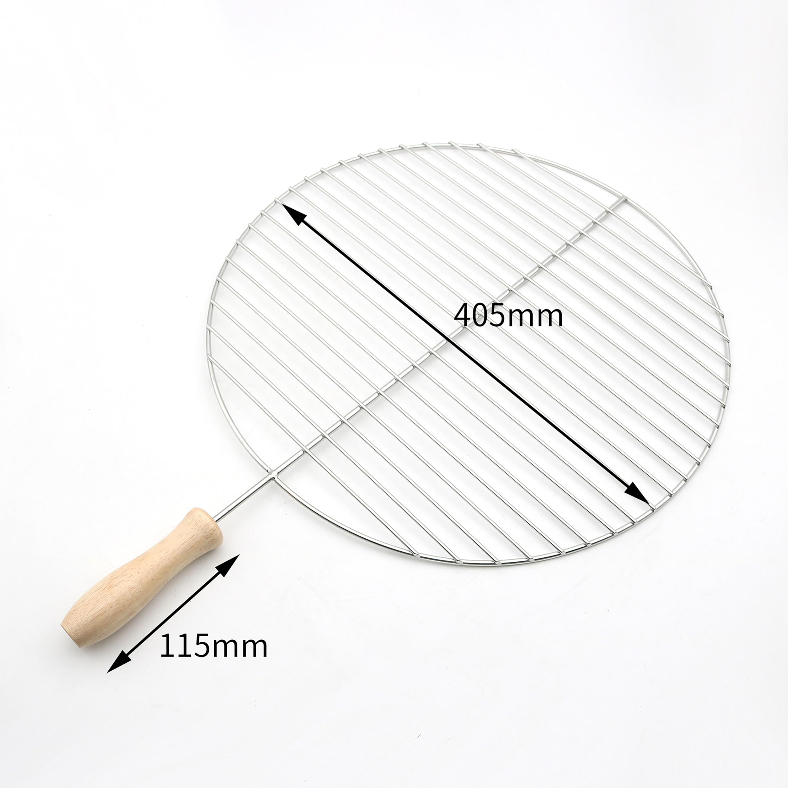 Stainless Steel Grill Grate with Ergonomic Wooden Handle | Stainless Steel Cooking Grate for Meat & Vegetables | Easy to Transport & Store, Perfect for Camping, Gatherings, & Family Barbecues