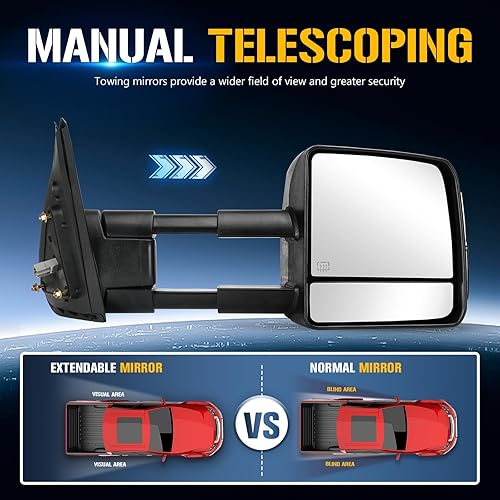Miniatura 3 de Espejos de remolque con calefacción eléctrica compatibles con Toyota para Tundra 2007-2016 07 08 09 10 11 12 13 14 15 16 17 con luz de señal de giro
