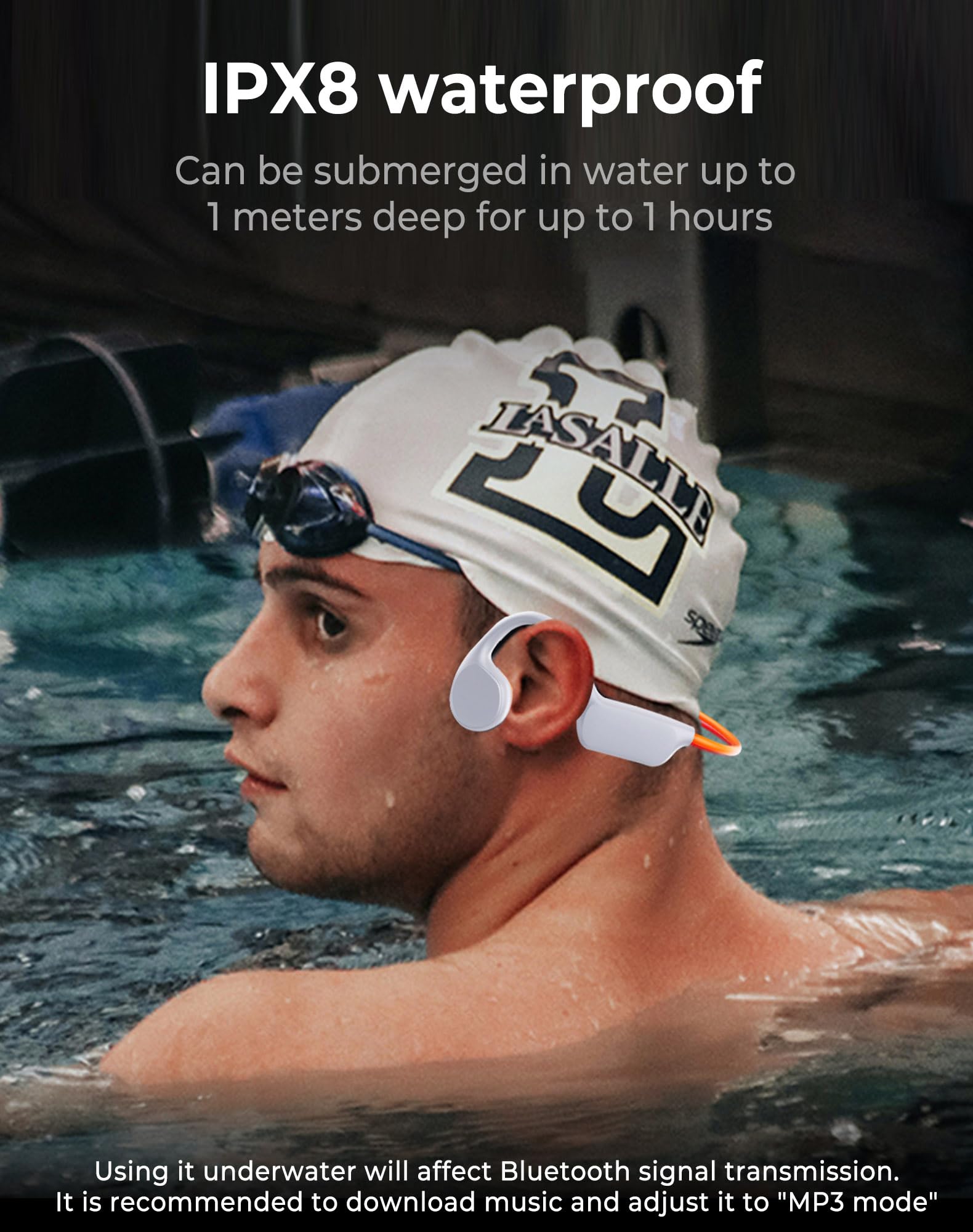 Natacion Auriculares Conduccion Osea, IPX8 Auriculares oseos Para Nadar Bluetooth 5.3 Auriculares Piscina Con memoria de 32GB auriculares conduccion osea natacion, función de reproductor MP3 (Blanco)