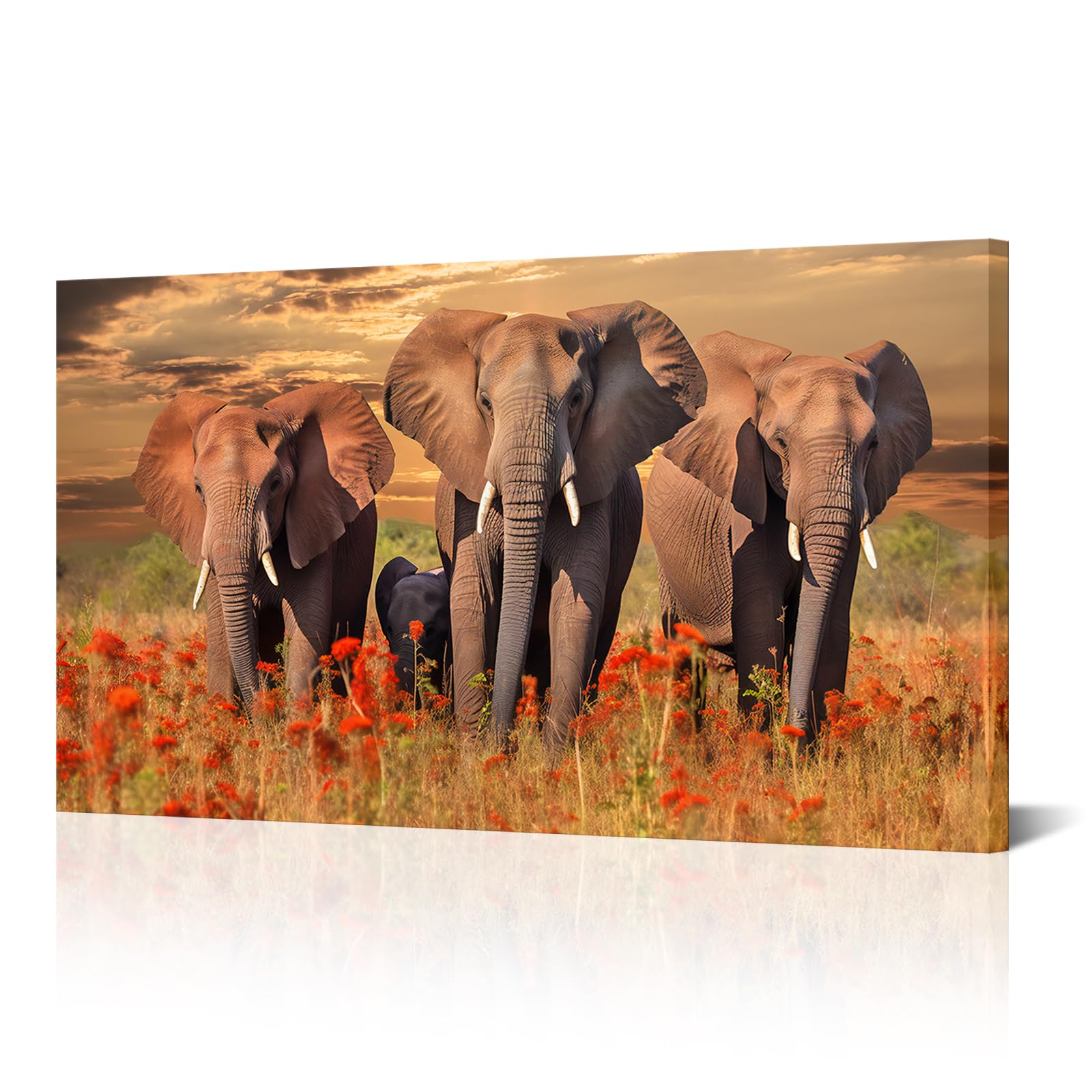 Amazon.com: NutArtPic African Elephants Canvas Wall Art Sunset ...