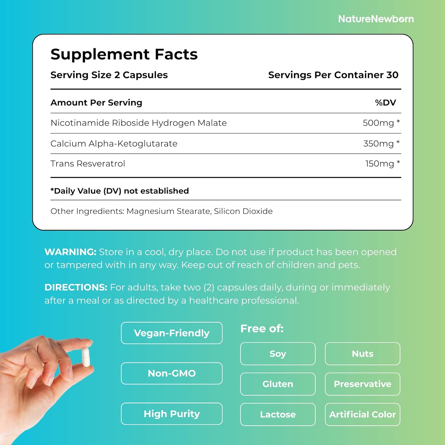 NR1000 NAD+ Supplement – NMN Supplement Alternative,-Energy & Focus Support – Nicotinamide Riboside + Resveratrol Formula – Vegan, Non-GMO, Premium Quality – 60 Capsules - Image 8