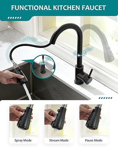 Miniatura 2 de Grifo de cocina de bronce aceitado con tubos de extensión de 20 pulgadas, grifo de fregadero de cocina con rociador extraíble, grifo de acero