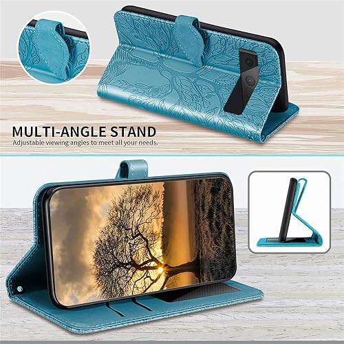 Miniatura 3 de MEUPZZK Funda tipo cartera para Pixel 7 5G, piel sintética de alta calidad con diseño de árbol en relieve, función atril, ranuras para tarjetas,