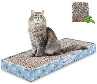 VIVAGLORY Cat Scratcher, Cat Scratching Pads with Box, Reversible Cat Scratching Board Cat Scratchers for Indoor Cats Kitty, Cardboard Cat Scratcher, Catnip Included, 1 Pack, Regular