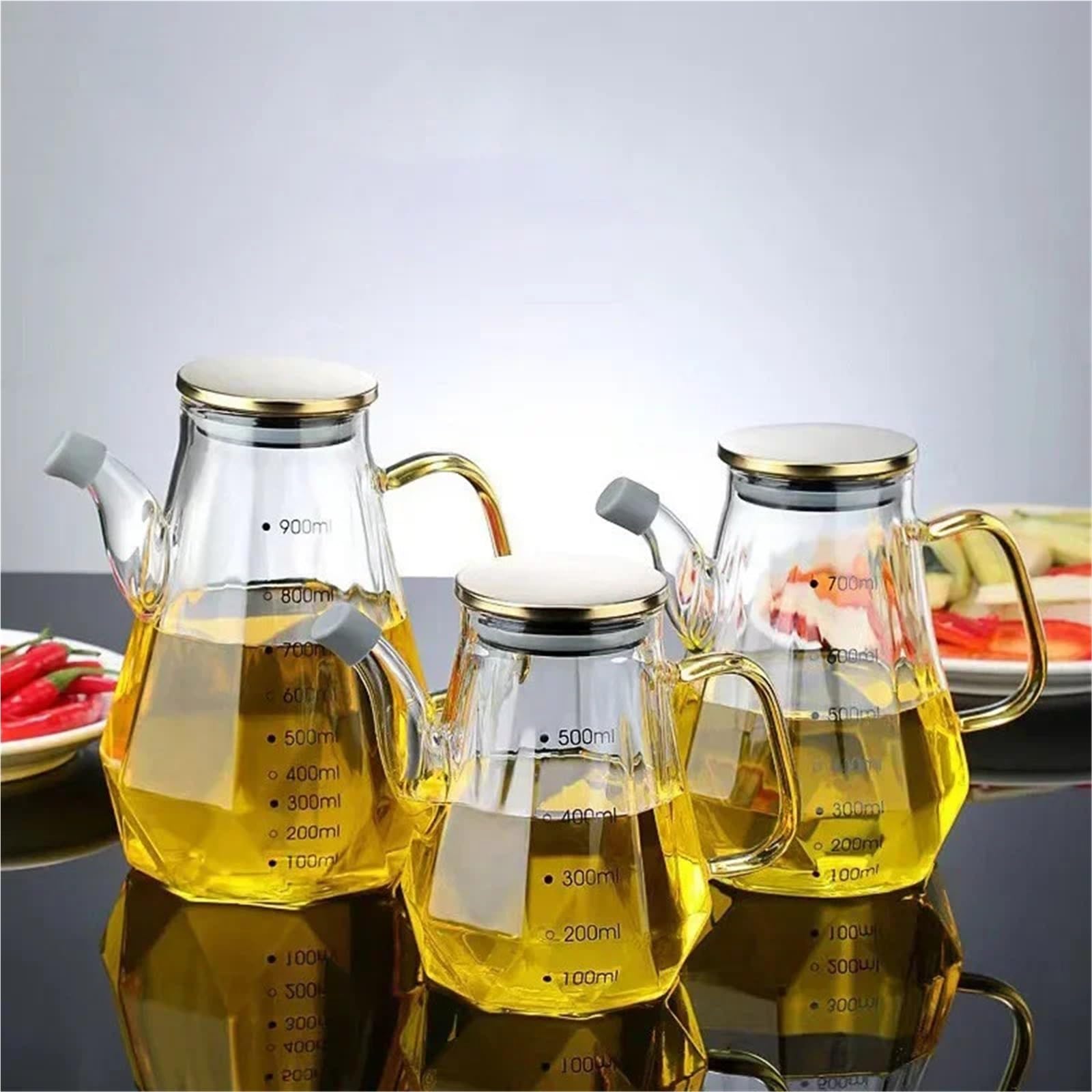Aceitera Recipientes de vidrio for aceite a prueba de fugas con recipiente for almacenar salsa de soja, vinagre y condimentos. para la Cocina(700ml)