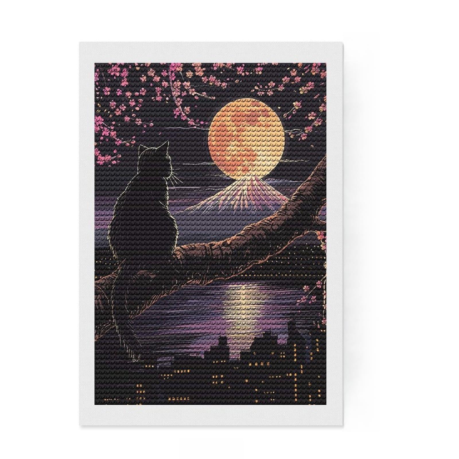 Junmoney Night in Japan Diamond Style Art Kit 8"x12", Farmhouse Decor, Relaxing DIY, with Tool Kit, Thoughtful Present, DIY