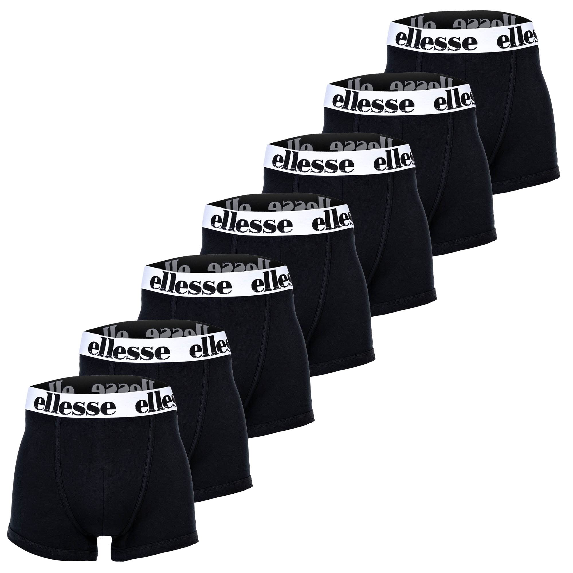 Ellesse Men's Black/White Boxer Shorts, Pack Of 7 - Yema Boxer Shorts, Logo Waistband, Without Fly, Cotton Stretch, 5XL