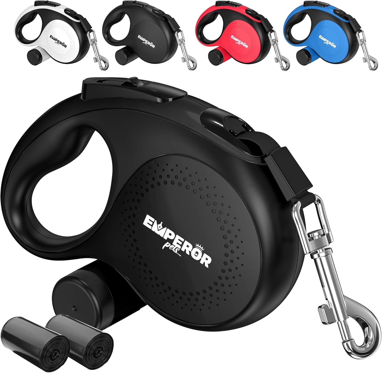 Emperor Pets 26 ft Retractable Dog Leash Black - Heavy Duty Retractable Pet Leash with Anti-Slip Grip for Medium to Large Dogs up to 110 lbs -Aura BB26
