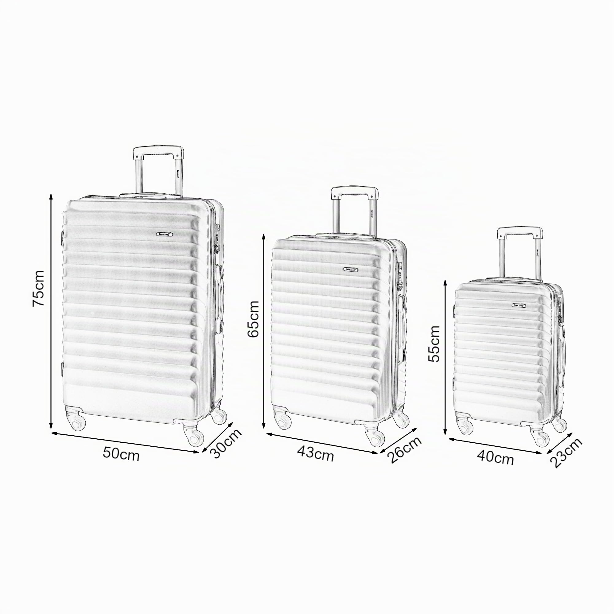 pro.tec Set di 3 Valigie Rigide di Diverse Misure S/M/L con Manico Telescopico Set Trolley a 4 Ruote con Chiusura TSA e Bilancia Pesa-Bagagli 40/70/100 L - Grigio Chiaro