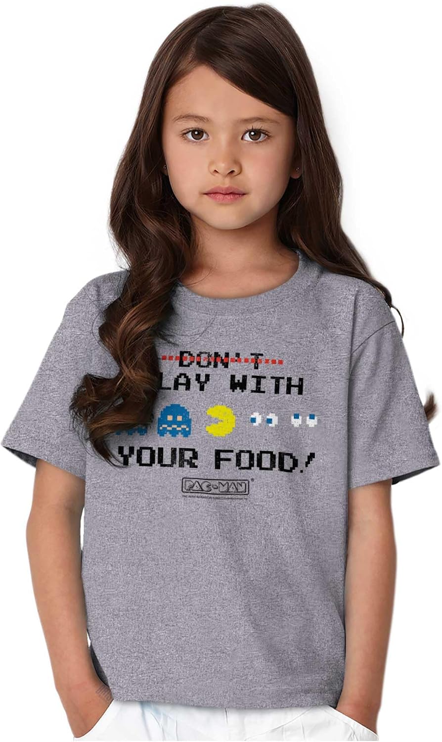 Brisco Brands Retro Pacman Dont Play with Your Food Crewneck T Shirts Boy Girl
