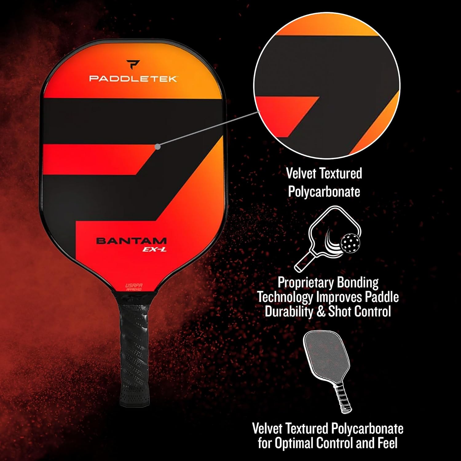 Paddletek Bantam EX-L Pickleball Paddle | Professional Pickleball Paddles with Honeycomb Core, Polycarbonate Surface, Bantom PolyCore & High Tack Performance Grip | USAPA Approved
