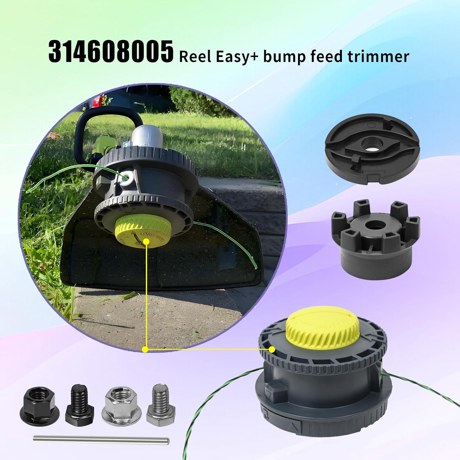 314608005 for Ryobi Reel Easy+ Bump Feed Trimmer Head Straight Shaft RY15526 RY15527 RY15529