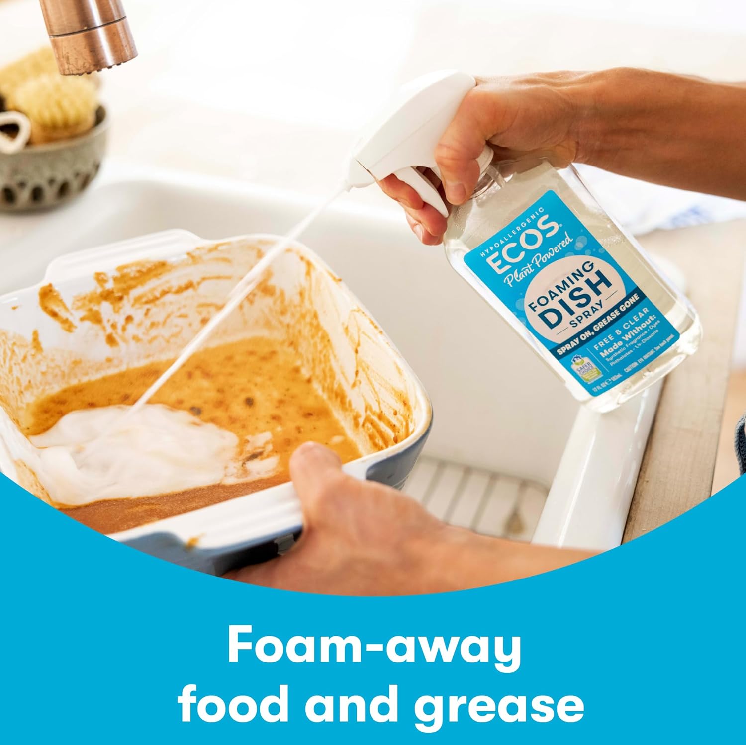 ECOS Foaming Dish Soap, Powerful Spray-On Formula, Saves Water, Wipe & Rinse Dish Cleaner - Hypoallergenic - Free & Clear, 17 Fl Oz (Pack of 4)