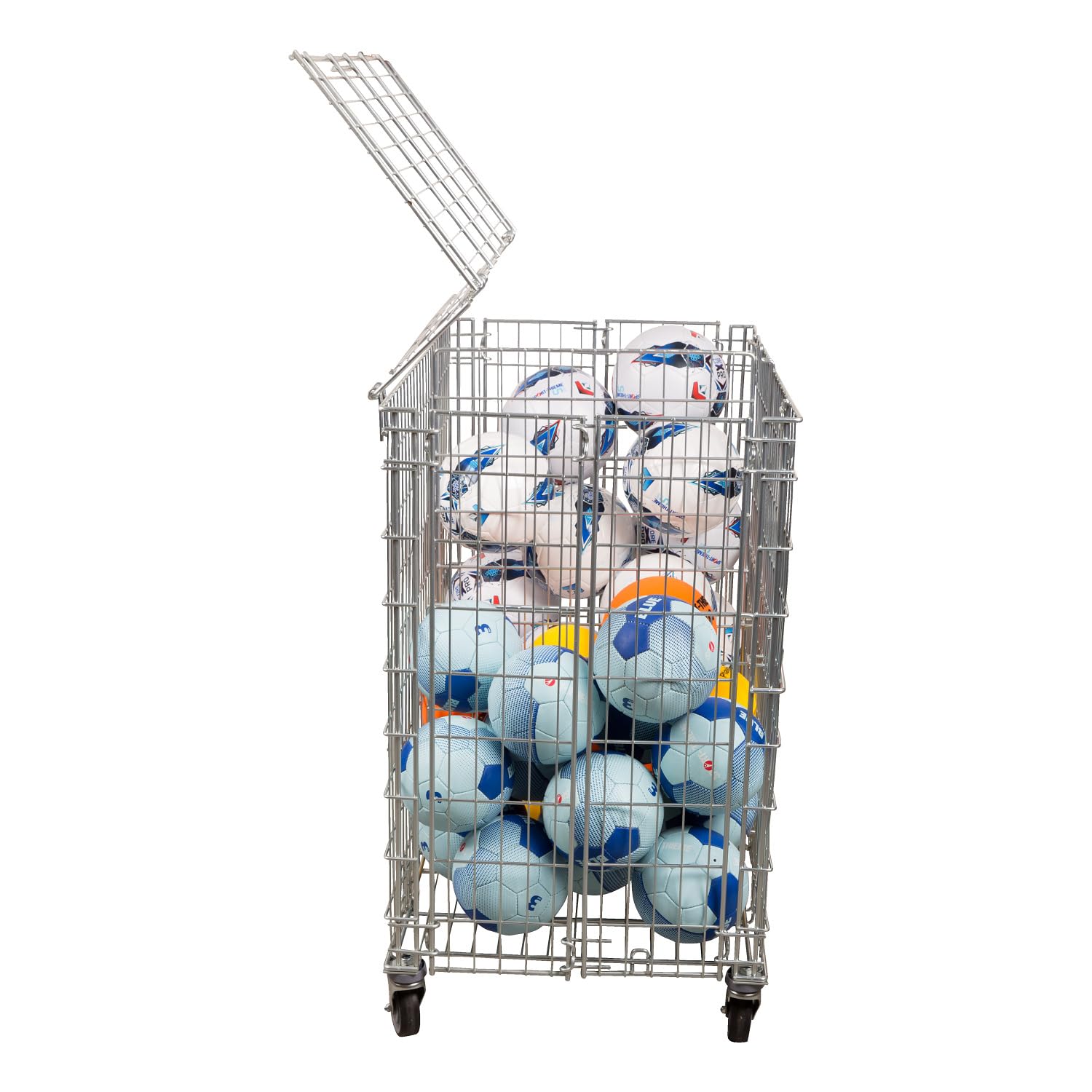 Sport-Thieme Materialwagen Jumbo XXL Plus | Transportwagen, Ballwagen mit einklappbarem Deckel | Trennwände, viel Stauraum für ca. 50 Größe 5 Bälle | 100x104x62,5 cm