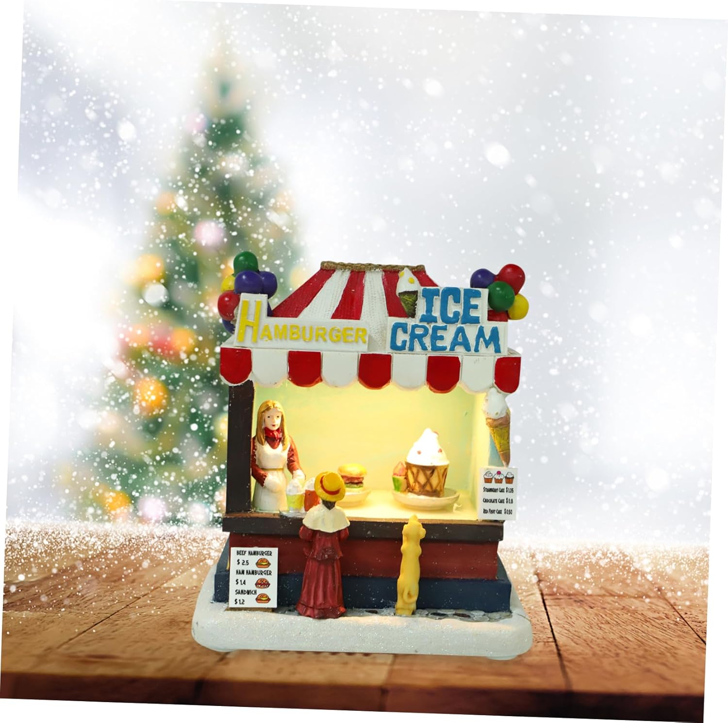 Cabilock Christmas Resin House Decoration Led Lighted Desktop Ornament for Holiday Home Decor Festive Miniature Villa Effects Battery Operated Christmas Village