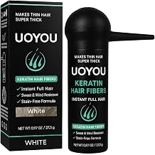 UOYOU WHITE Hair Fibers for Thinning Hair 27.5g Bottle with Applicator | Undetectable & Natural Keratin Hair Fibers Concealer for Hair Loss for Men and Women | Hair Building Fibres Powder [WHITE]