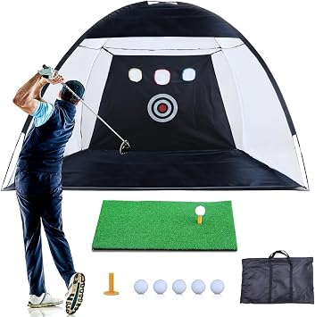 Golf Net, 10x7ft Golf Practice Net for Backyard Driving, Golf Hitting Net with Target/Mat/Balls/Tee/Bag for Outdoor Indoor, Gifts for Men Him Dad Boys Golfers