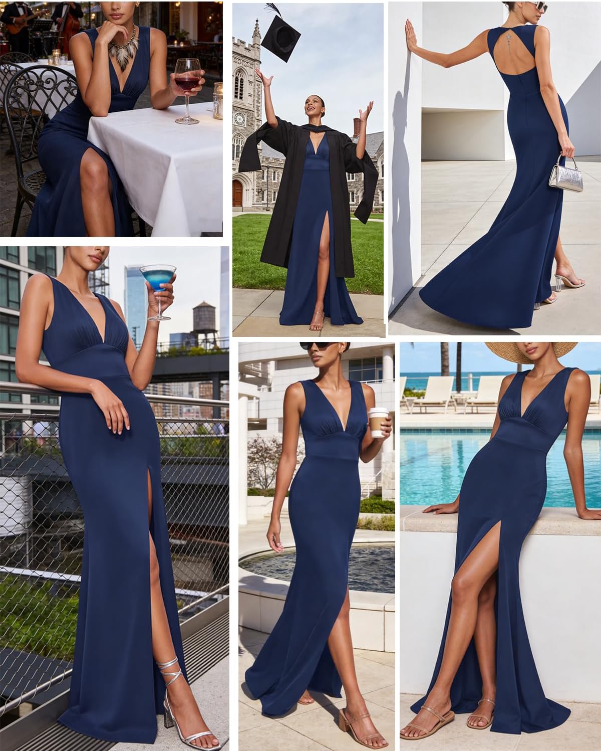 Women's Formal Evening Dresses Sexy Deep V Neck Sleeveless Open Back High Split Wedding Cocktail Party Long Dresses