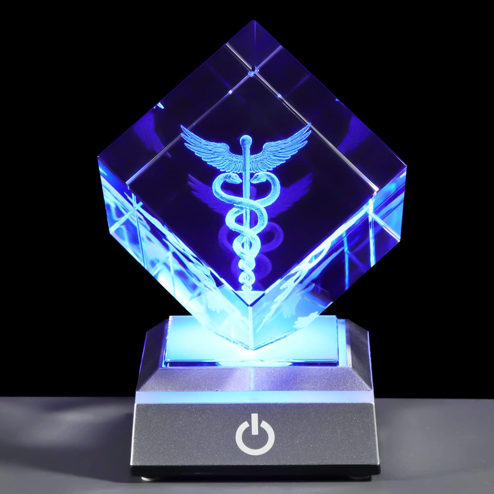 YWHL Crystal Doctor Gifts for Women Men, Laser Engraved 3D Caduceus Figurine with Colorful Light Base for Medical Students Medical Professionals