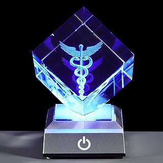 YWHL 3D Laser Engraving Crystal Caduceus Figurine for Doctors