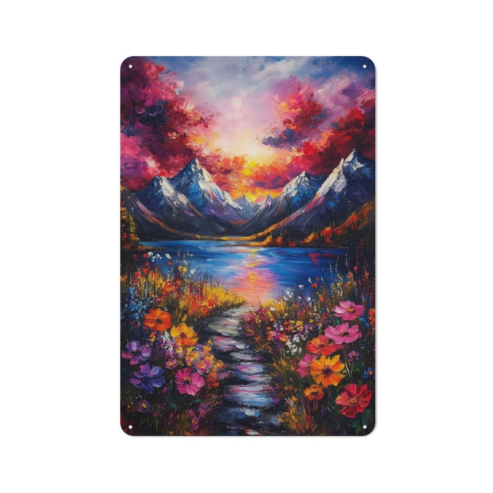 Junmoney Mountain Lake Sunset Metal Plaque 30X20cm With For Garage Wall, Rustic Decor, For Winter Interiors And Metal Sign Collectors