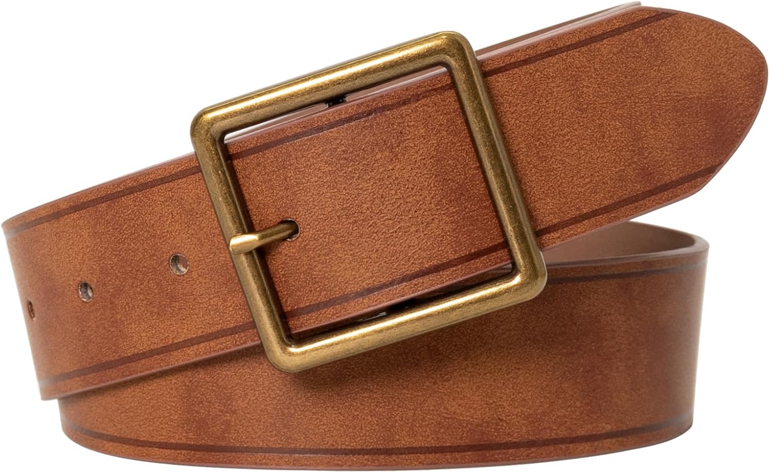 MJNUONE Vintage Wide Suede Belt Women Genuine Leather Western Belt for Pants Dresses Square Retro Needle Buckle