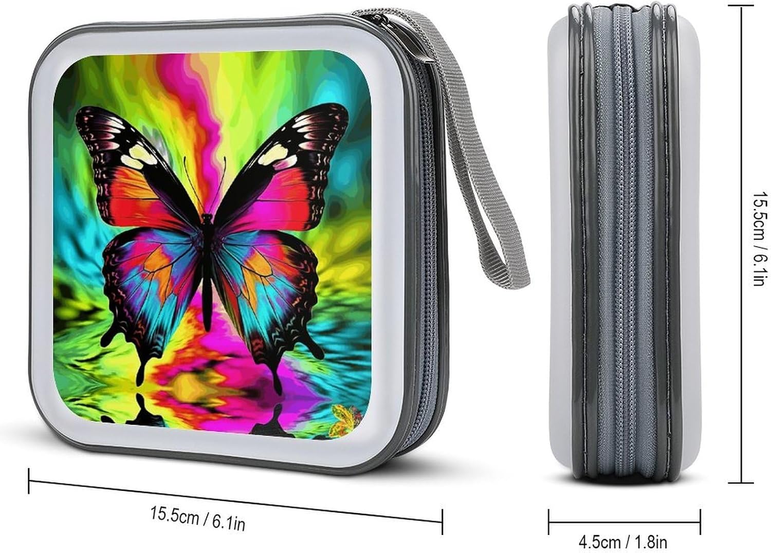 Colorful Butterfly CD Case Portable DVD Case Holder Large Storage Disc Wallet Bag 40 Capacity Hard Plastic Disc Cases Storage Binder DVD Case Wallet for Car Home Travel image 2
