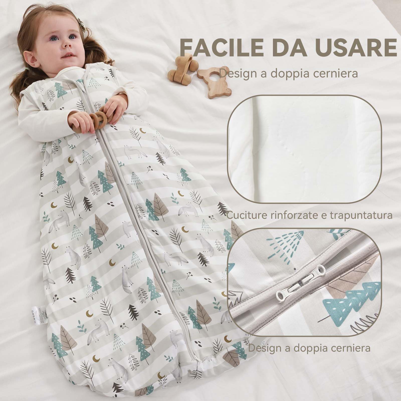 Sacco nanna per neonati 1.0 Tog, confezione da 2, in morbidissimo rayon di bambù, sacco nanna in fibra di bambù biologica per neonati, ideale per primavera, estate e autunno(Grigio,S)