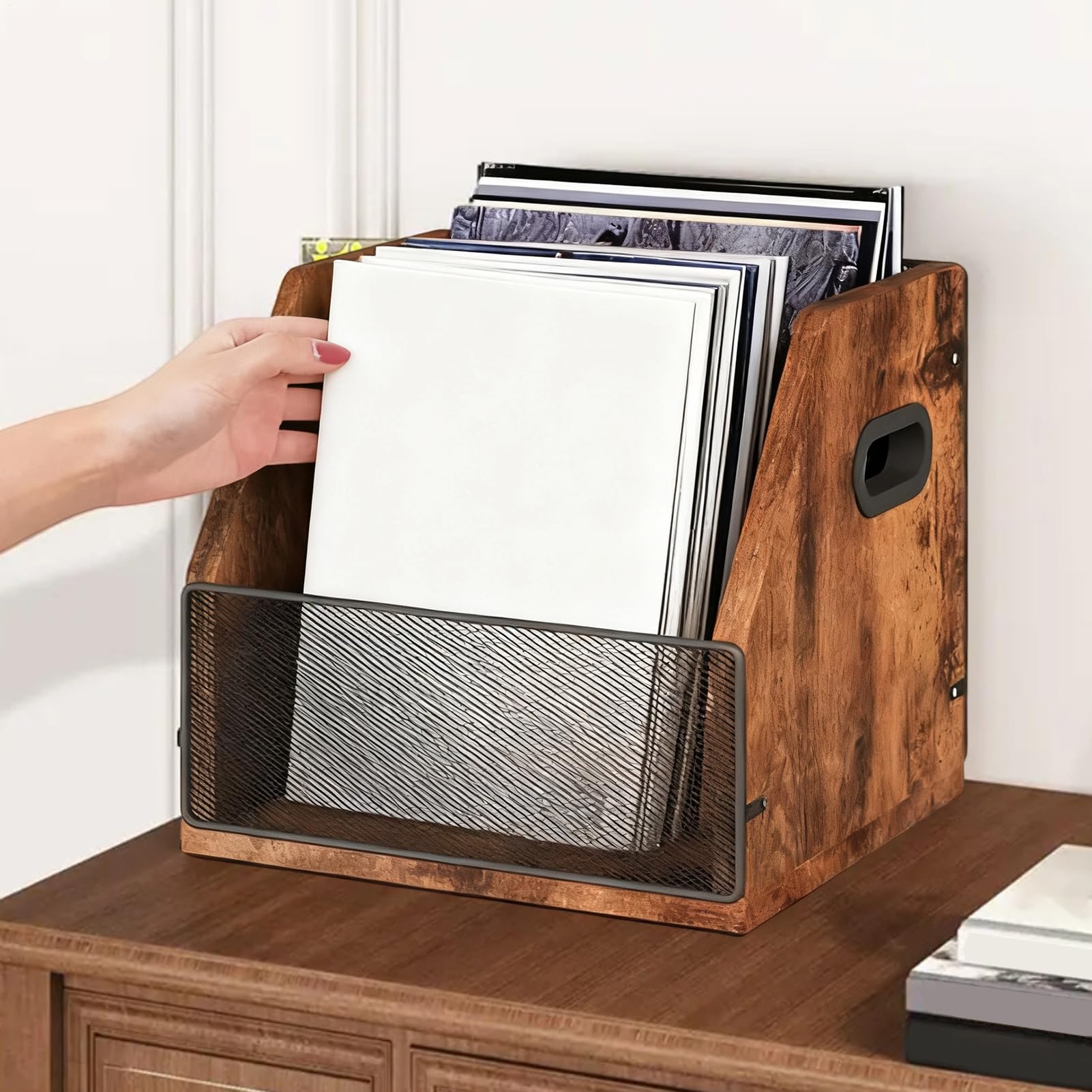 Soporte para Discos Madera Retro Gran Capacidad | Expositor De Discos Para Escritorio Para Dormitorio Garaje Sala De Estar Dormitorio Armario Amantes De La Música