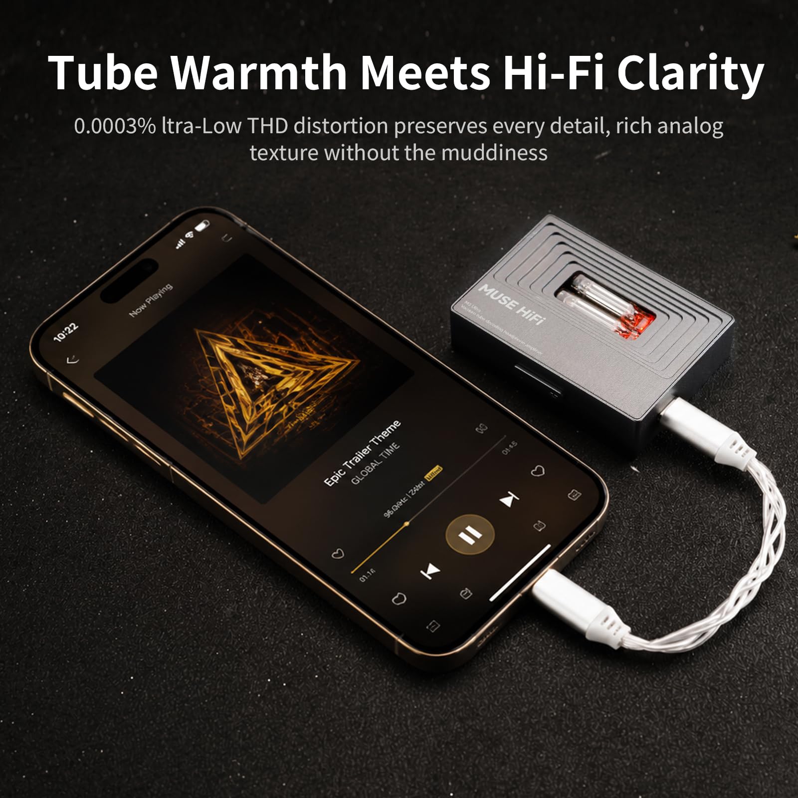 HiFiGo MUSEHiFi M3 – Ultraportabler Röhren-DAC-Verstärker, JAN6418-Röhren-USB-C-Dongle Mit Symmetrischem 3,5-mm- und 4,4-mm-Ausgang, Hi-Res-DAC-Verstärker für IEMs, Kopfhörer, Smartphone, PC und Mac