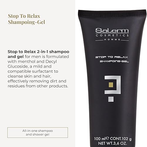 Vista 2 de SALERM - Gel y Champú 2 en 1 - Línea Stop To Relax Homme Barber - 3.4 fl oz - Para todo tipo de cabello y piel - Fragancia refrescante y relajante