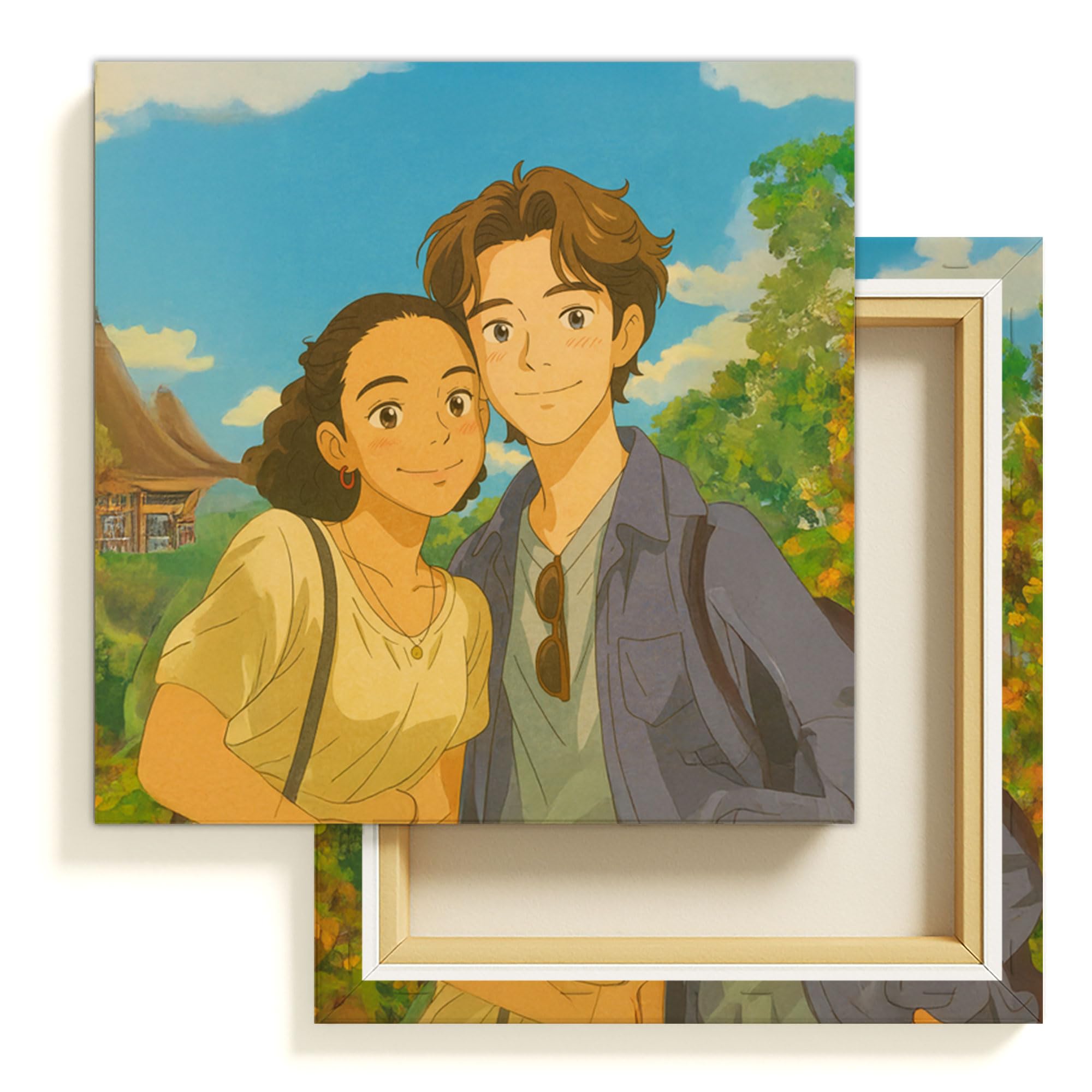 ConKrea – Caricatura dalla Tua Foto Personalizzata | 30x30cm | Stile Cartone Anime Manga Giapponese | Quadro su Tela Canvas | Idea Regalo Divertente per Famiglie e Coppie