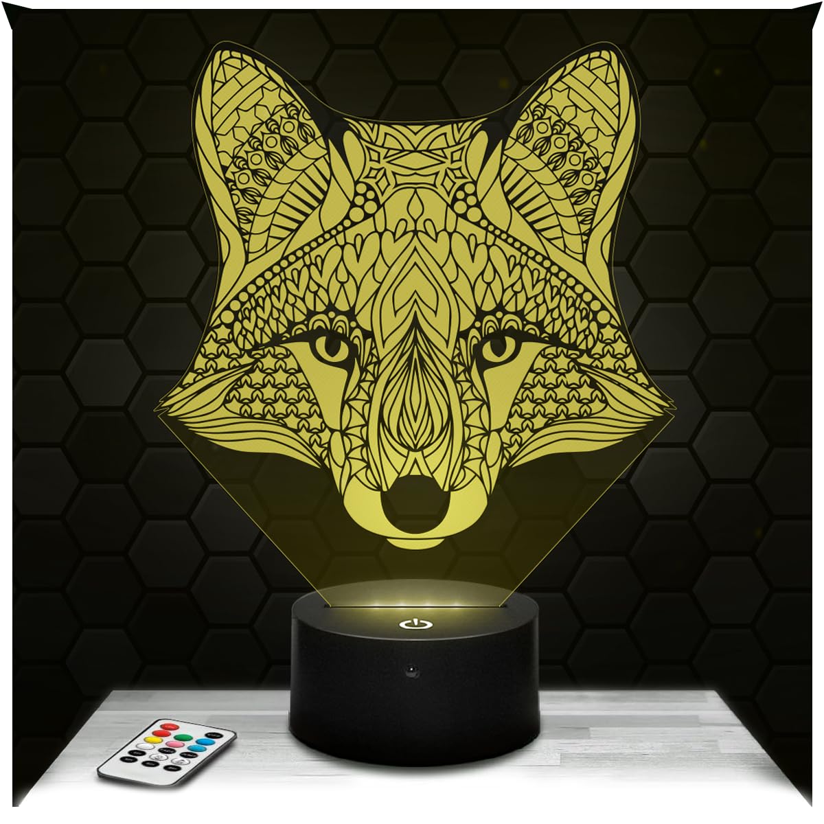 Lampephoto.fr - Fox Mandala 3D Lamp Geometric Animal Night Light 3D LED Illusion, Christmas Birthday Gift idea for boy and Girl Children's or Adult Bedroom Night Light, Gifts Merchandising