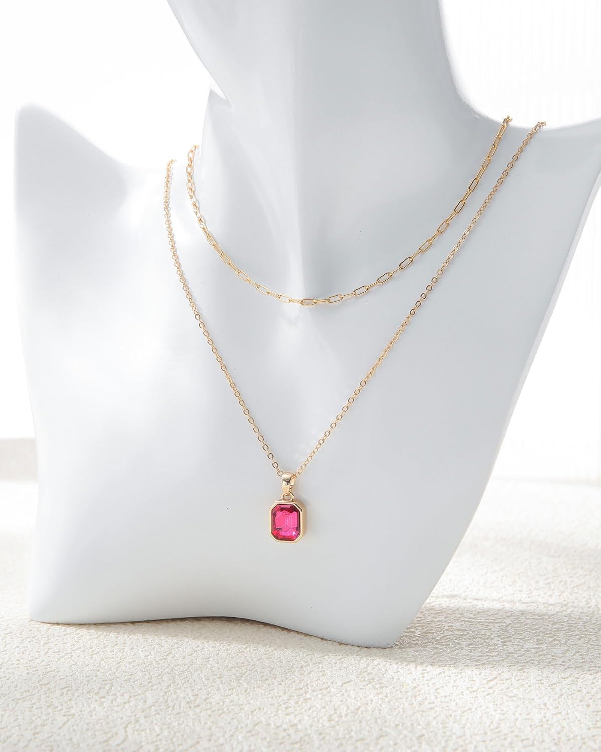 Lourny Gold Layered Crystal Necklace for Women, 18K Gold Plated Choker Emerald Green Dainty Chain Trendy Statement Necklace Jewelry for Women Gifts - Image 6