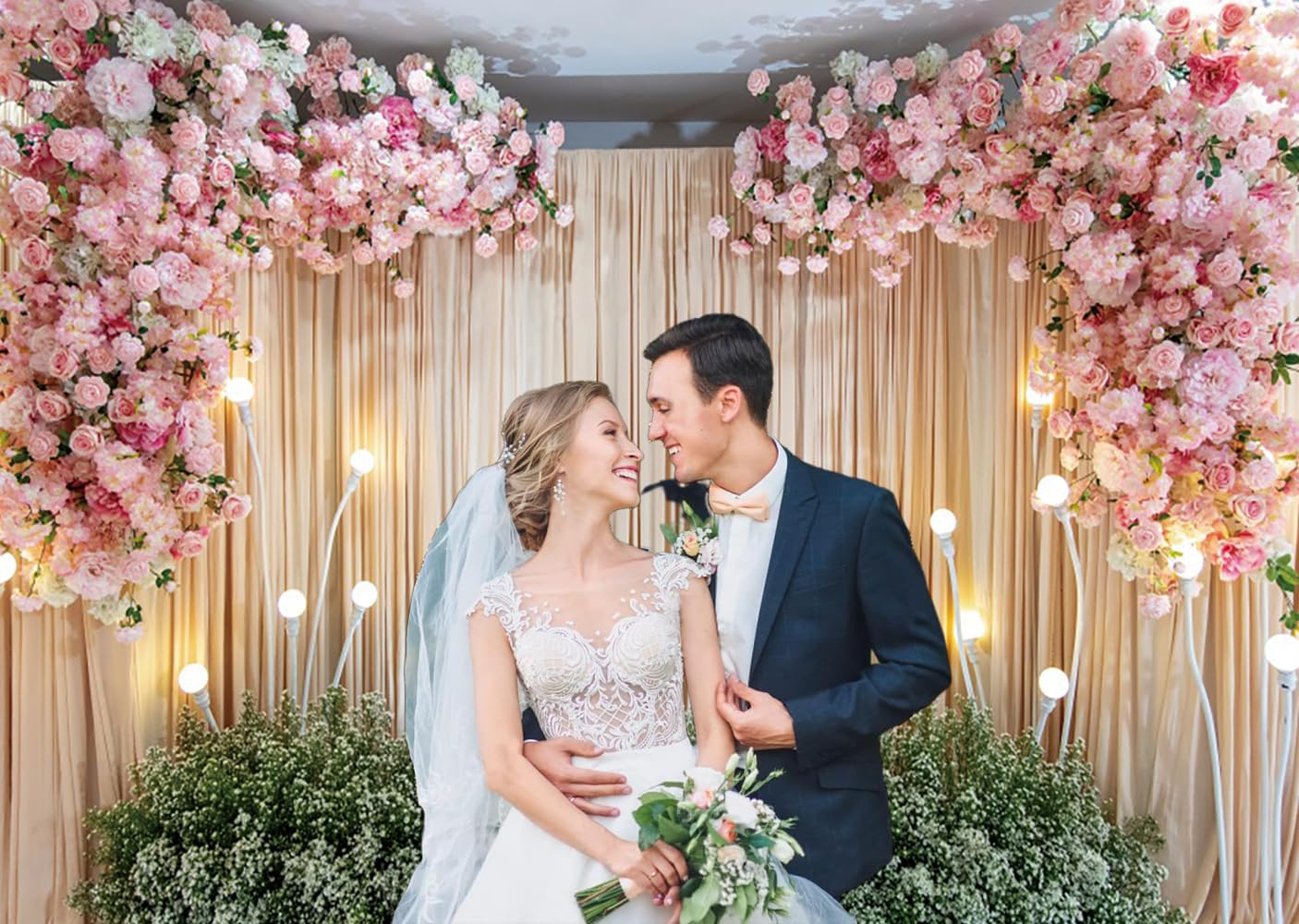 Blumenwand Hintergrund 3x2.5m, Romantisch Pink Rose Blumen Wand Vorhang Vinyl Fotobox Hintergrund für Hochzeit Geburtstag Brautdusche Party, Studiofotografie Requisite
