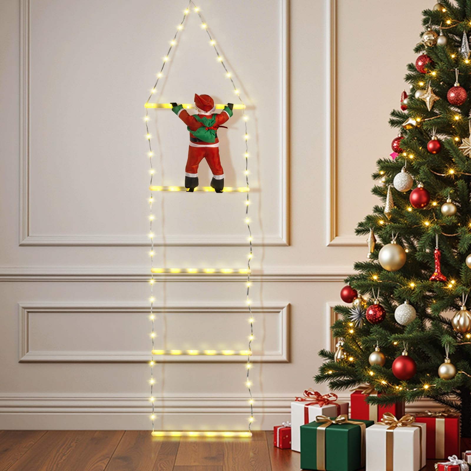 LEDYA Christmas Ladder Lights with Santa Claus, 1.25M/4.1Ft Santa Claus Climbing Ladder Lights