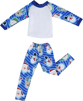 E-TING Santa Clothing Blue Snowman Nightshirt Pajamas PJs Nightgown for elf Doll Christmas Accessories