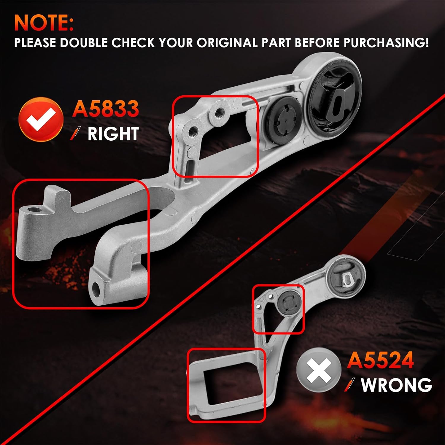 Engine Mount, Silver, Compatible with 3.0L Auto CVT Transmission Models Only 2005-2007 Ford Five Hundred, Freestyle & Mercury Montego, Replaces# A5833, Not Fit for 6 Speed Auto Transmission Model