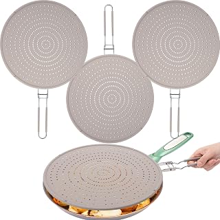 Tioncy 3 Pcs Silicone Splatter Screen for Frying Pan Grease Oil Splatter Collapsible Splash Guard Heat Resistant Multi Use for Baking and Cooking(Gray)