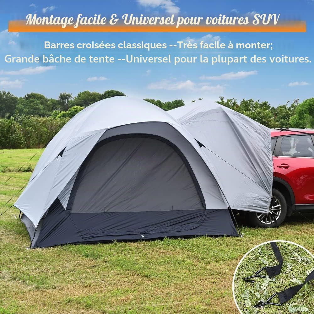 TOMOUNT Tente arrière étanche pour voiture, tente de camping, 3 x 3 x 2,1 m, pour 4 personnes, tente familiale pour trekking, camping, plein air, randonnée